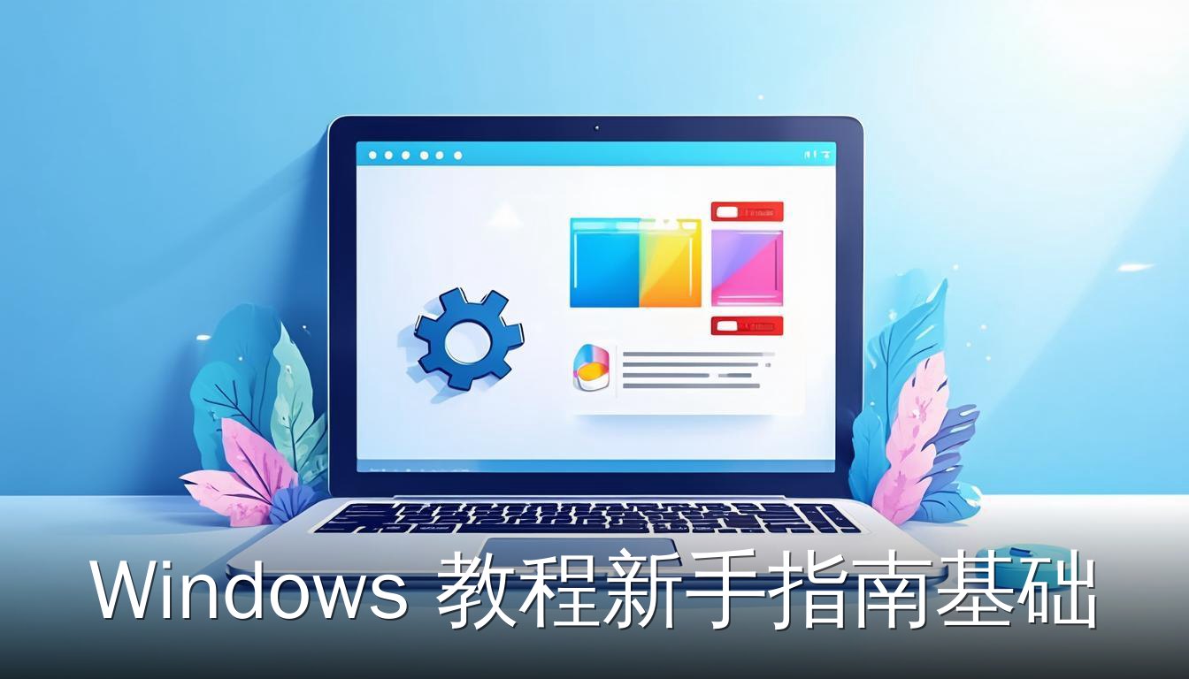 Windows 11 笔记本电脑屏幕显示设置、个性化、安装程序和快捷键图标，代表新手指南基础教程