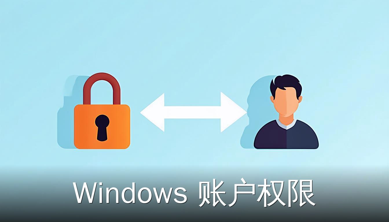 Windows 账户权限概念插画，锁与用户图标表示安全控制