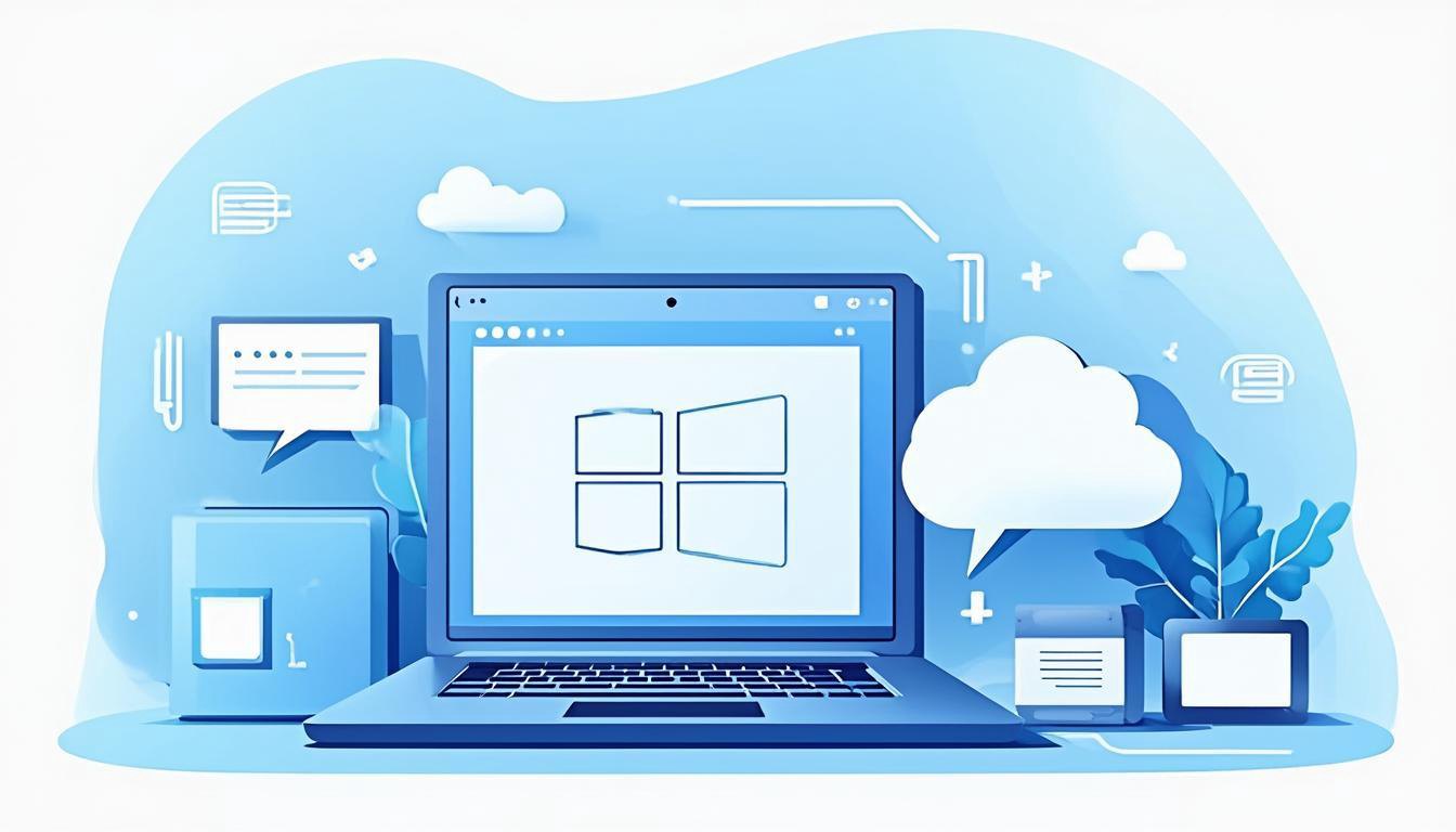 Windows更新备份操作步骤示意图，包含电脑、外置硬盘和云备份图标